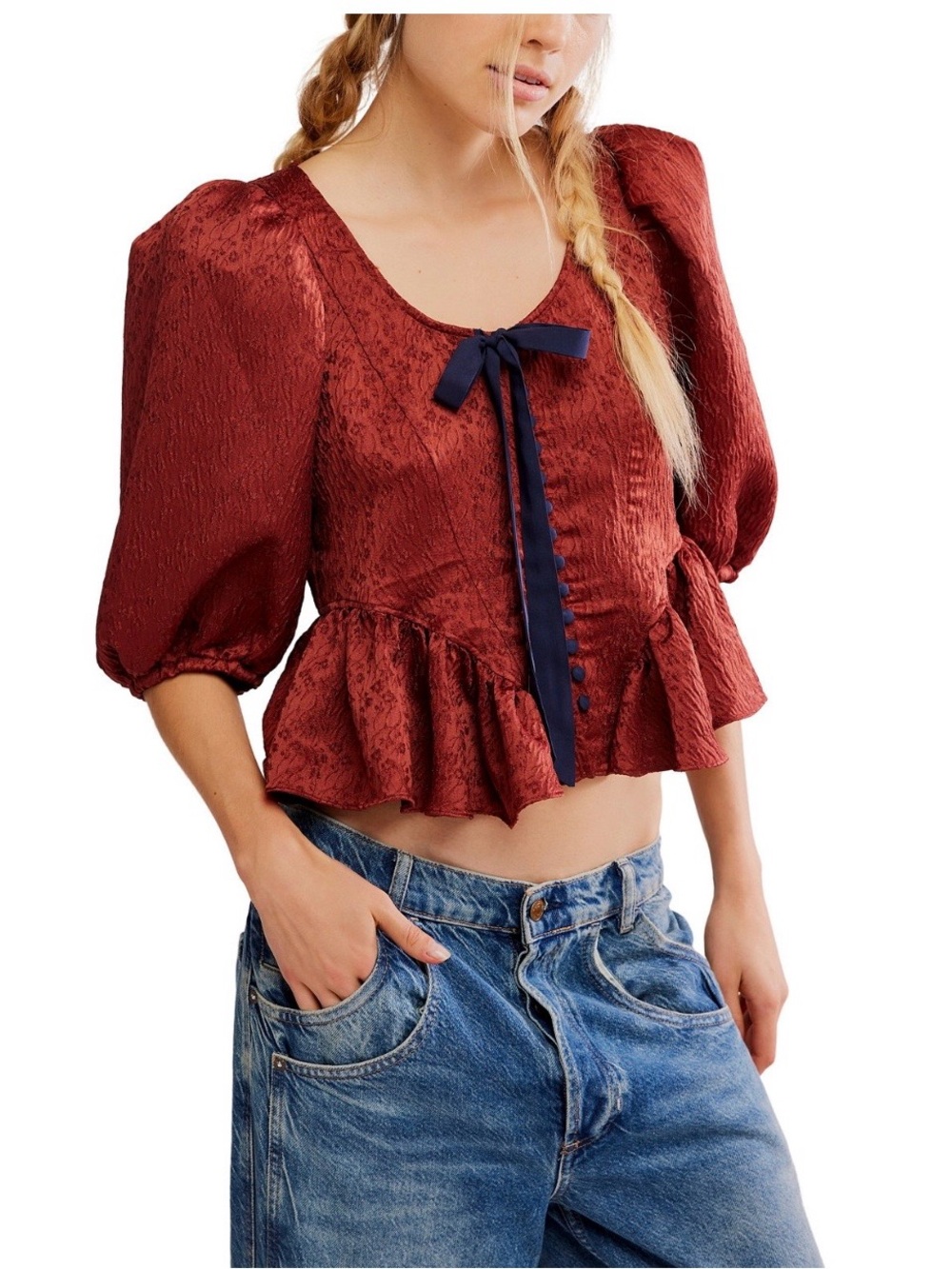 Free People Pamela Bow Top in Spiced Rum NWT